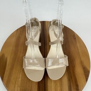 New Womens Benjamin Walk Shyla Beige Faux Patent Leather Wedge Sandals Size 12 M